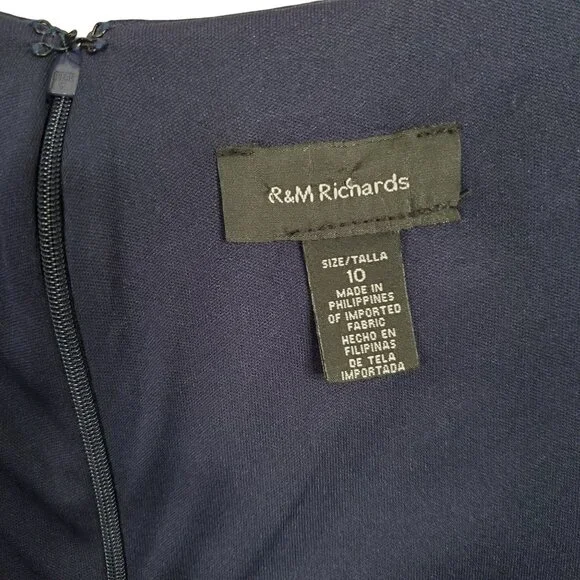 R&M Richards Size 10 Dress Jacket Set Event Formal Floral Lace Sequin Navy NWT - Picture 8 of 16